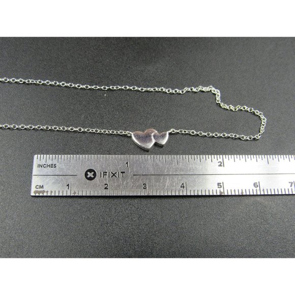 16 Inch Sterling Silver Tiny Two Hearts Necklace - Picture 5 of 6